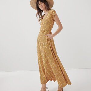 Pact Mustard Blooms Fit & Flare Crossback Maxi Dress